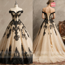 Load image into Gallery viewer, New Tulle With Lace Applique Off The Shoulder Floor Length Lace-Up Back Wedding Formal Prom Dresses Bridal Gown Customized W22-44
