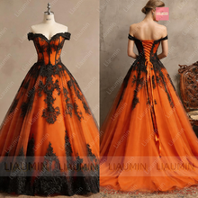Load image into Gallery viewer, New Tulle With Lace Applique Off The Shoulder Floor Length Lace-Up Back Wedding Formal Prom Dresses Bridal Gown Customized W22-44

