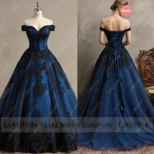 Load image into Gallery viewer, New Tulle With Lace Applique Off The Shoulder Floor Length Lace-Up Back Wedding Formal Prom Dresses Bridal Gown Customized W22-44
