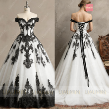 Load image into Gallery viewer, New Tulle With Lace Applique Off The Shoulder Floor Length Lace-Up Back Wedding Formal Prom Dresses Bridal Gown Customized W22-44
