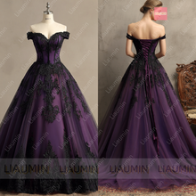 Load image into Gallery viewer, New Tulle With Lace Applique Off The Shoulder Floor Length Lace-Up Back Wedding Formal Prom Dresses Bridal Gown Customized W22-44
