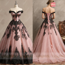 Load image into Gallery viewer, New Tulle With Lace Applique Off The Shoulder Floor Length Lace-Up Back Wedding Formal Prom Dresses Bridal Gown Customized W22-44
