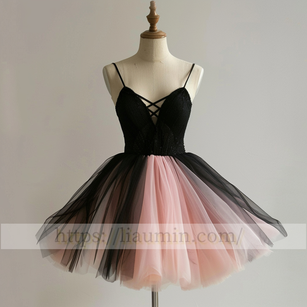 Pink and Black Short Length Evening Party Prom Formal Princess Homecoming Dress Custom Made W15-4.1