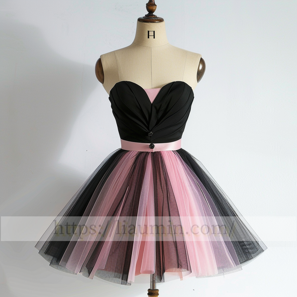 Pink and Black Tulle Short Length Evening Party Prom Formal Princess Homecoming Dress Custom W15-4.3