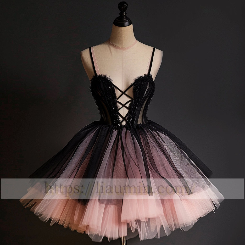 Pink and Black Tulle Short Length Evening Party Prom Formal Princess Homecoming Dress Custom Size W15-4.4