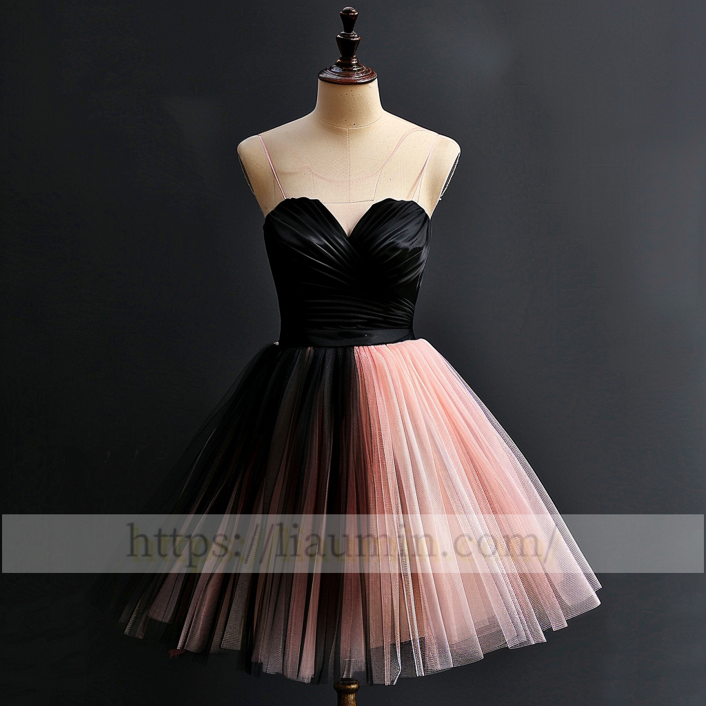 Pink and Black Tulle Short Length Evening Prom Formal Princess Homecoming Dress Custom Size W15-4.6