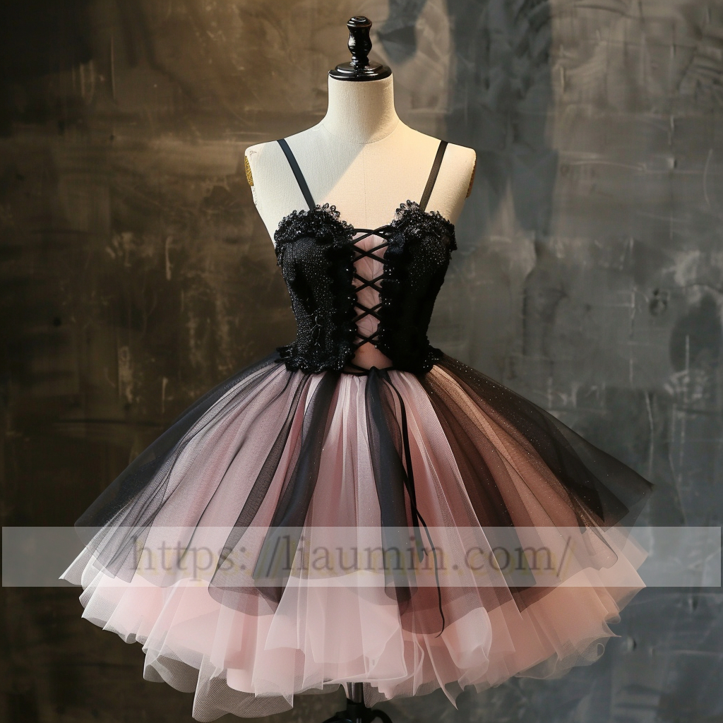 Pink and Black Tulle Strap Short Length Evening Prom Formal Princess Homecoming Dress Custom Size W15-4.7