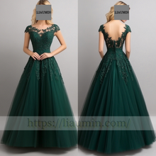 Load image into Gallery viewer, Custom Green Tulle and Lace Applique Wedding Evening Prom Formal Lace Up Back Princess Dress C-4.9
