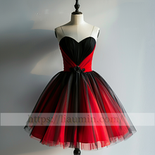 Load image into Gallery viewer, Red and Black Tulle Sweetheart Short Length Evening Prom Formal Princess Homecoming Dress Hand Made W15-5.11
