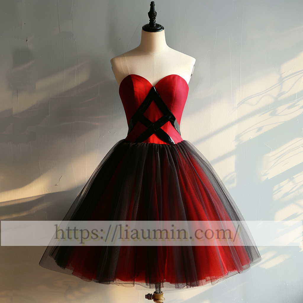 Red and Black Tulle Sweetheart Short Length Evening Prom Formal Princess Homecoming Dress New W15-5.13