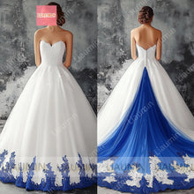 Load image into Gallery viewer, White Tulle With Lace Applique Strapless Floor Length Lace-Up Back Wedding Formal Prom Dresses Bridal Gown Customized Made W19.5
