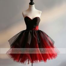 Load image into Gallery viewer, Red and Black Tulle Strapless Short Length Evening Prom Formal Princess Homecoming Dress Custom Color W15-5.3
