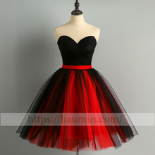 Load image into Gallery viewer, Red and Black Tulle Strapless Sweetheart Short Length Evening Prom Formal Princess Homecoming Dress Custom Color W15-5.5
