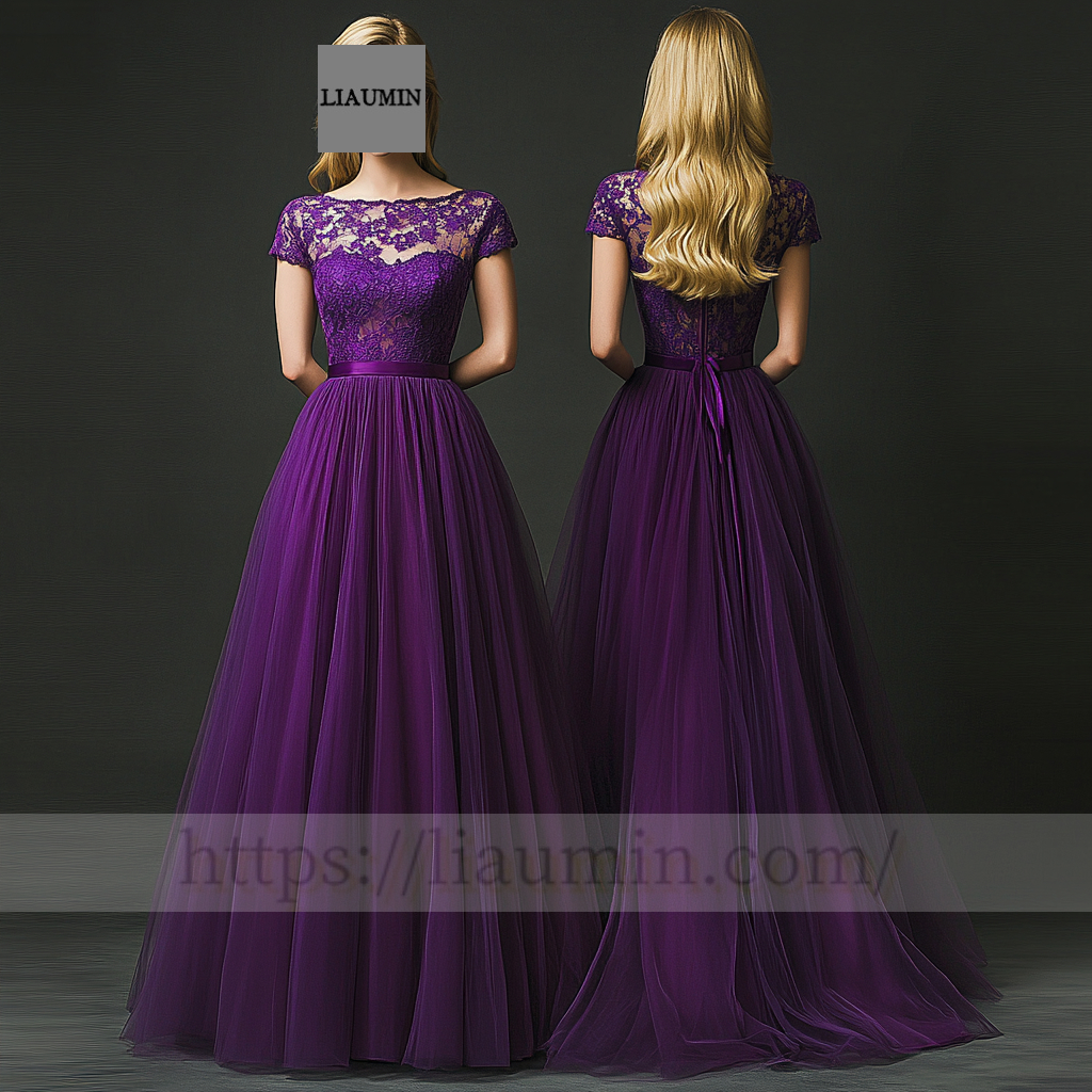 Custom Purple Tulle With Lace Applique Wedding Evening Prom Formal Lace Up Back Princess Dress C-5.6