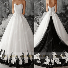 Load image into Gallery viewer, White Tulle With Lace Applique Strapless Floor Length Lace-Up Back Wedding Formal Prom Dresses Bridal Gown Customized Made W19.5

