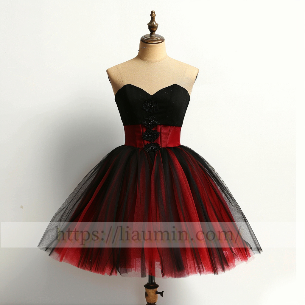 Red and Black Tulle Sweetheart Short Length Evening Prom Formal Princess Homecoming Dress W15-5.7