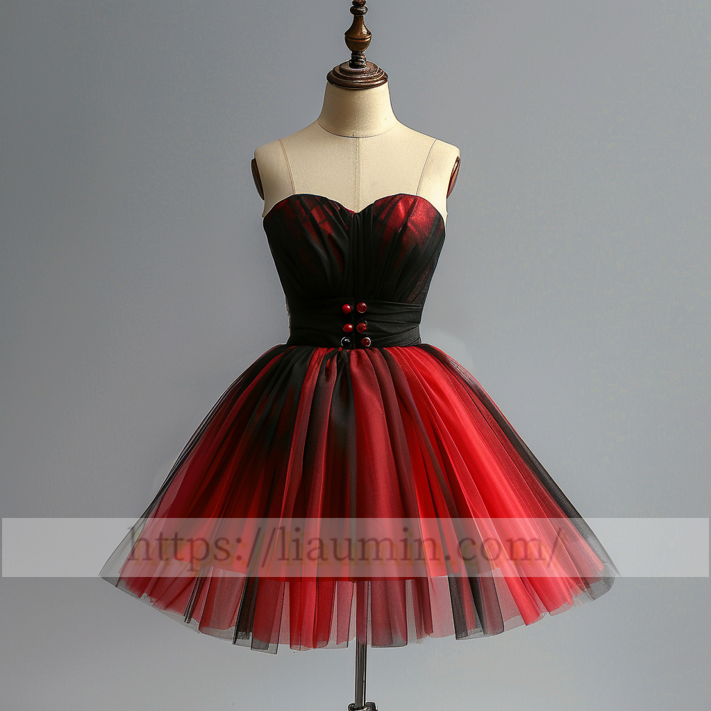 Red and Black Tulle Sweetheart Short Length Evening Prom Formal Princess Homecoming Dress Custom Color W15-5.8