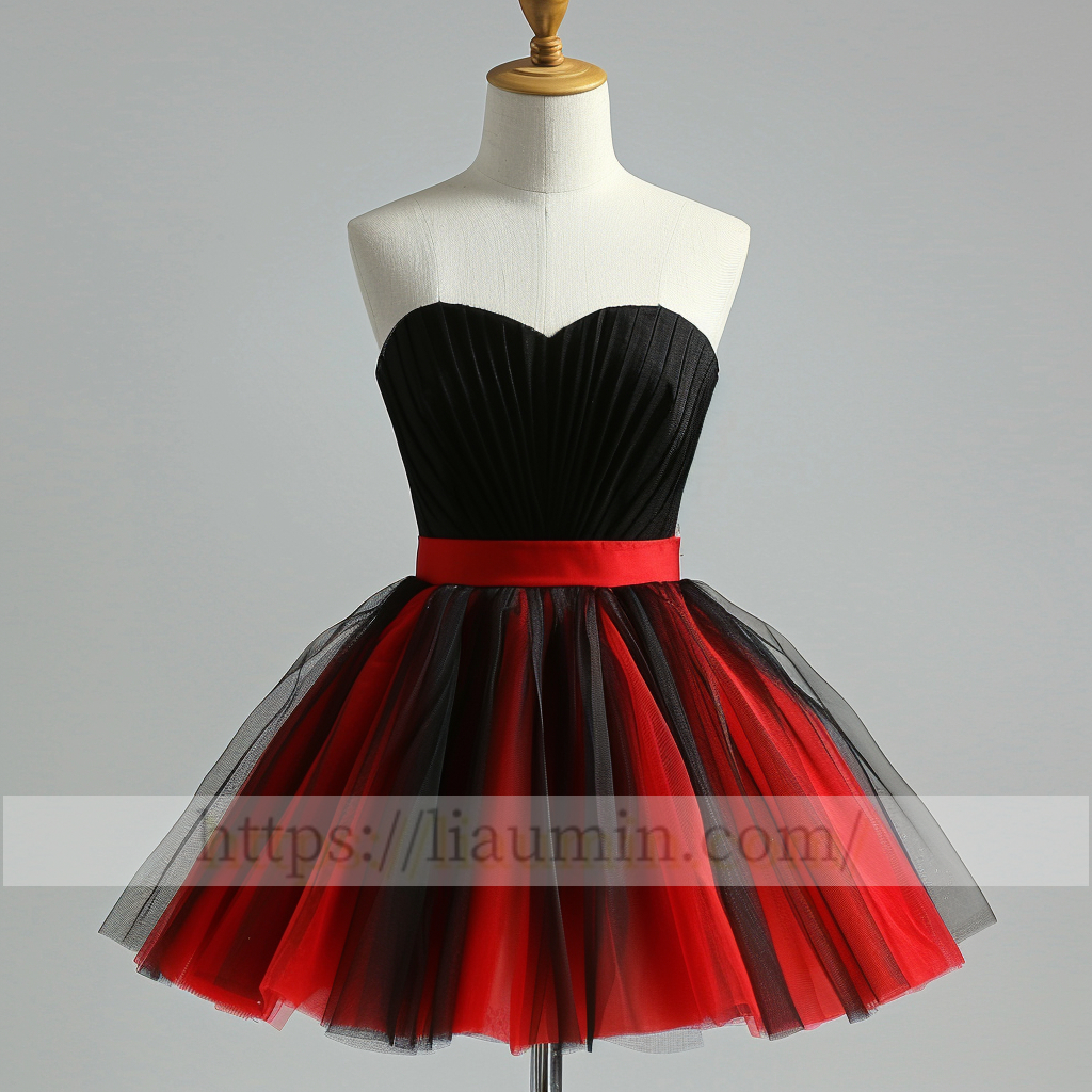 Red and Black Tulle Sweetheart Short Length Evening Prom Formal Princess Homecoming Dress Custom W15-5.9