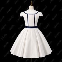 Load image into Gallery viewer, Cute White A-Line Flower Girl Dress with Navy Blue Ribbon Elegant Kids Evening Dress for Birthday and Communion W22.63

