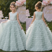 Load image into Gallery viewer, Elegant Flower Girl Dress for Wedding Luxury Layered Tulle Princess Gown Kids Birthday Party Dress W22.64
