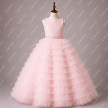 Load image into Gallery viewer, Elegant Flower Girl Dress for Wedding Luxury Layered Tulle Princess Gown Kids Birthday Party Dress W22.64
