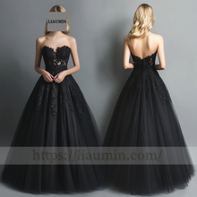 Load image into Gallery viewer, Custom Black Tulle With Lace Applique Lace-up Back Wedding Evening Prom Formal Lace Up Back Princess Dress C-6.2
