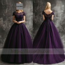 Load image into Gallery viewer, Custom Purple Tulle With Lace Applique Lace-up Back Wedding Evening Prom Formal Lace Up Back Princess Dress C-6.4
