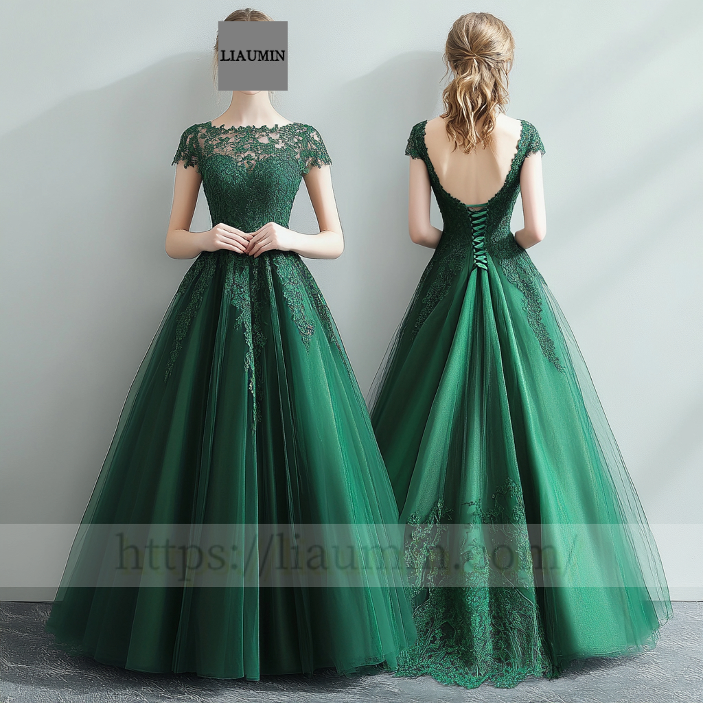 Custom Green Tulle With Lace Applique Wedding Evening Prom Formal Princess Dress C-6.7