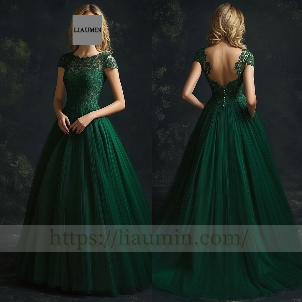 Custom Green Tulle With Lace Applique Wedding Evening Prom Formal Princess Dress C-6.8