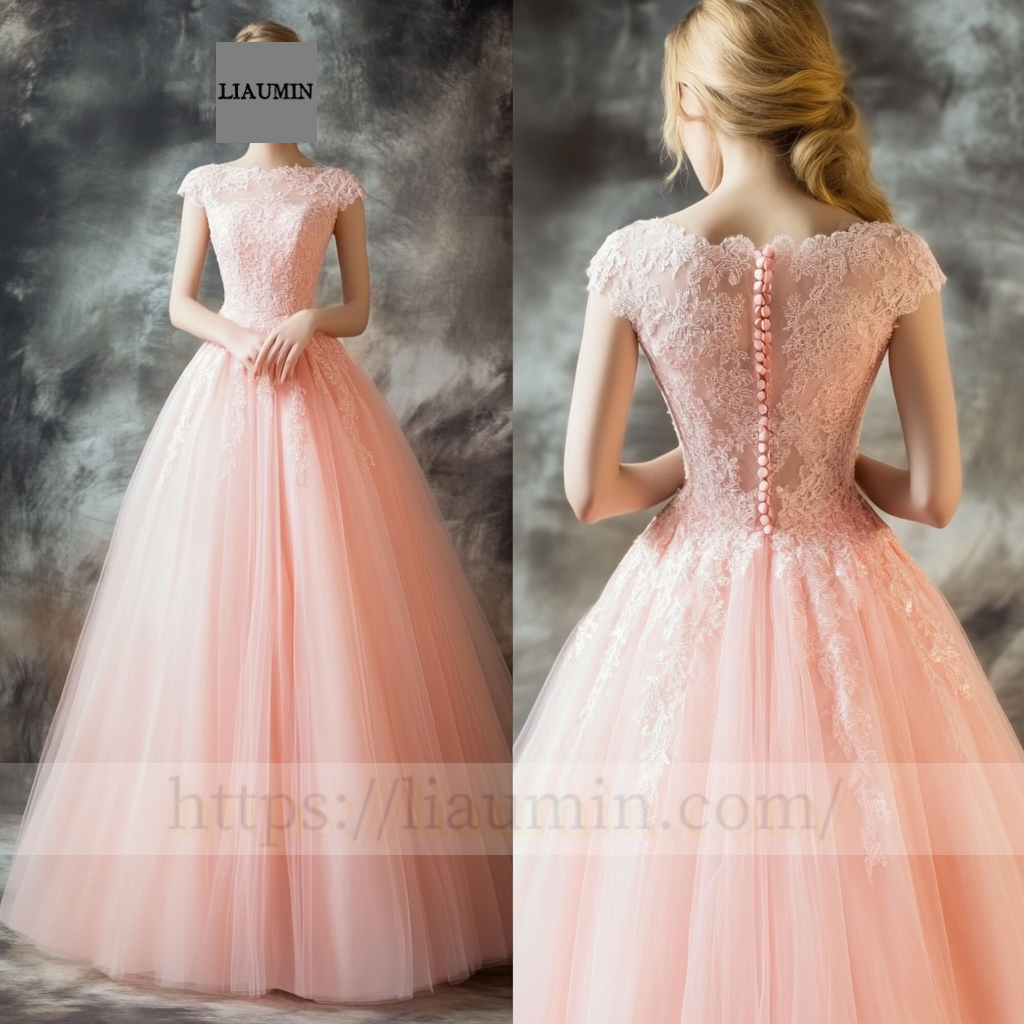 Custom Pink Tulle With Lace Applique Wedding Evening Prom Formal Princess Dress C-6.9