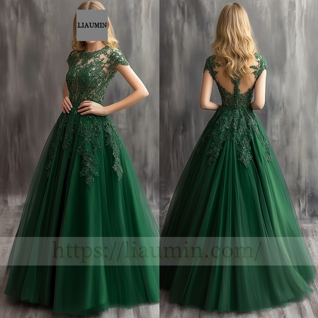 Custom Green Tulle With Lace Applique Wedding Evening Prom Formal Princess Dress C-7.1