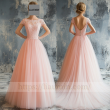 Load image into Gallery viewer, Custom Orange Tulle With Lace Applique Wedding Evening Prom Formal Princess Dress C-7.3
