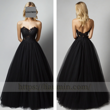 Load image into Gallery viewer, Custom Black Tulle With Lace Applique Wedding Evening Prom Formal Princess Dress C-7.5
