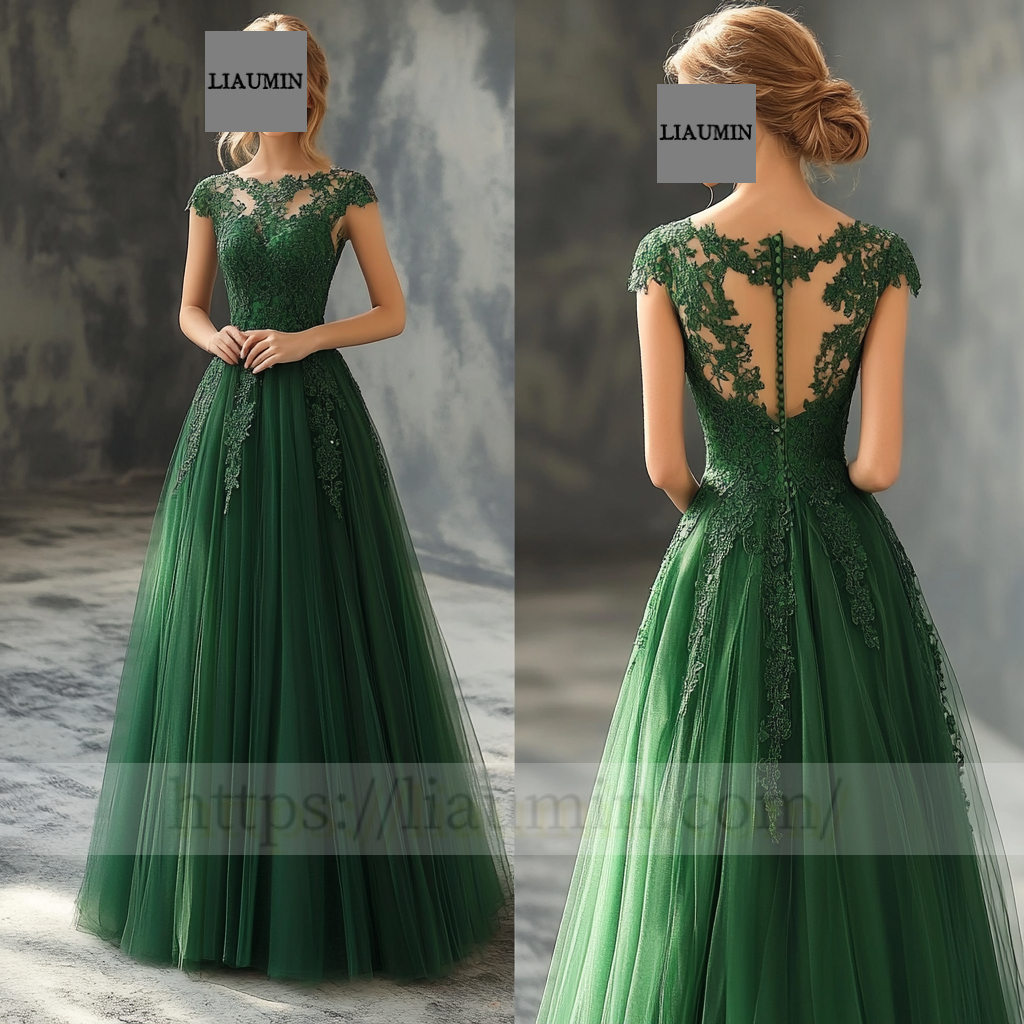 Custom Green Tulle With Lace Applique Wedding Evening Prom Formal Princess Dress C-7.9