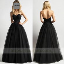 Load image into Gallery viewer, Custom Black Tulle With Lace Applique Wedding Evening Prom Formal Princess Dress C-8.2
