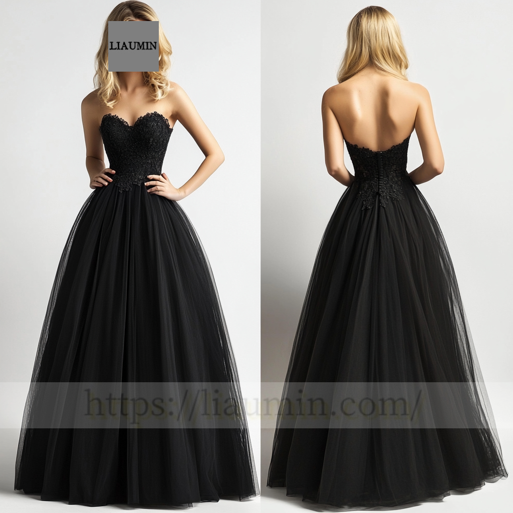 Custom Black Tulle With Lace Applique Wedding Evening Prom Formal Princess Dress C-8.2