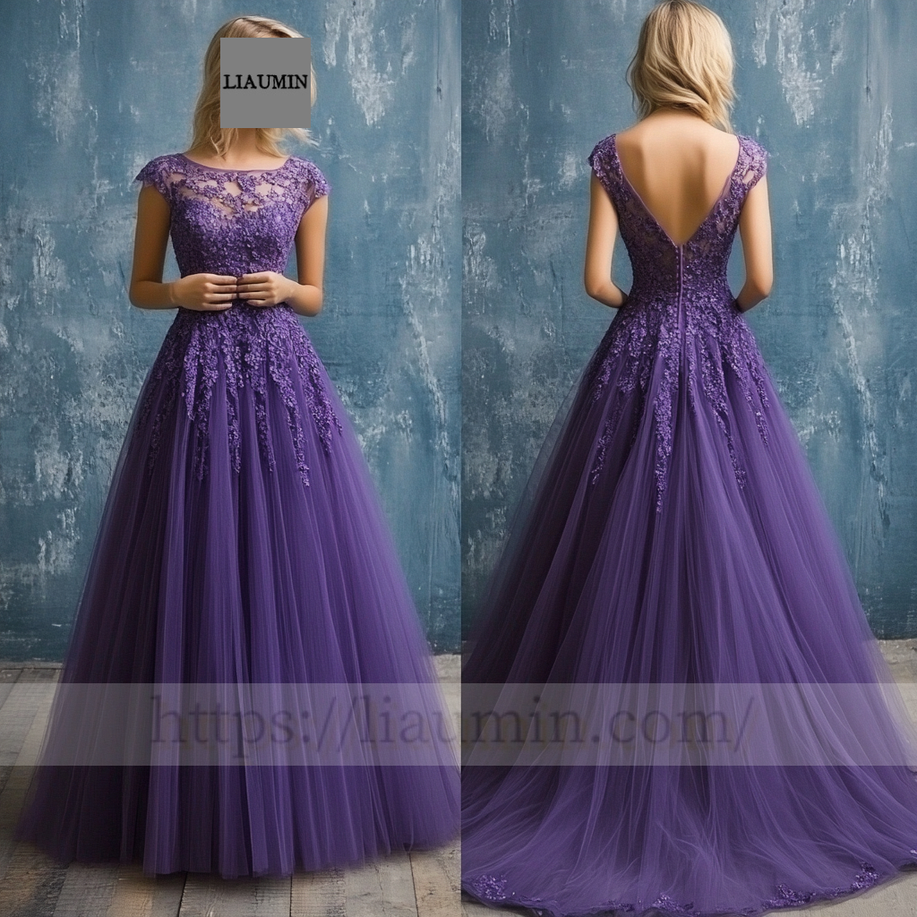 Custom Purple Tulle With Lace Applique Wedding Evening Prom Formal Princess Dress C-8.3