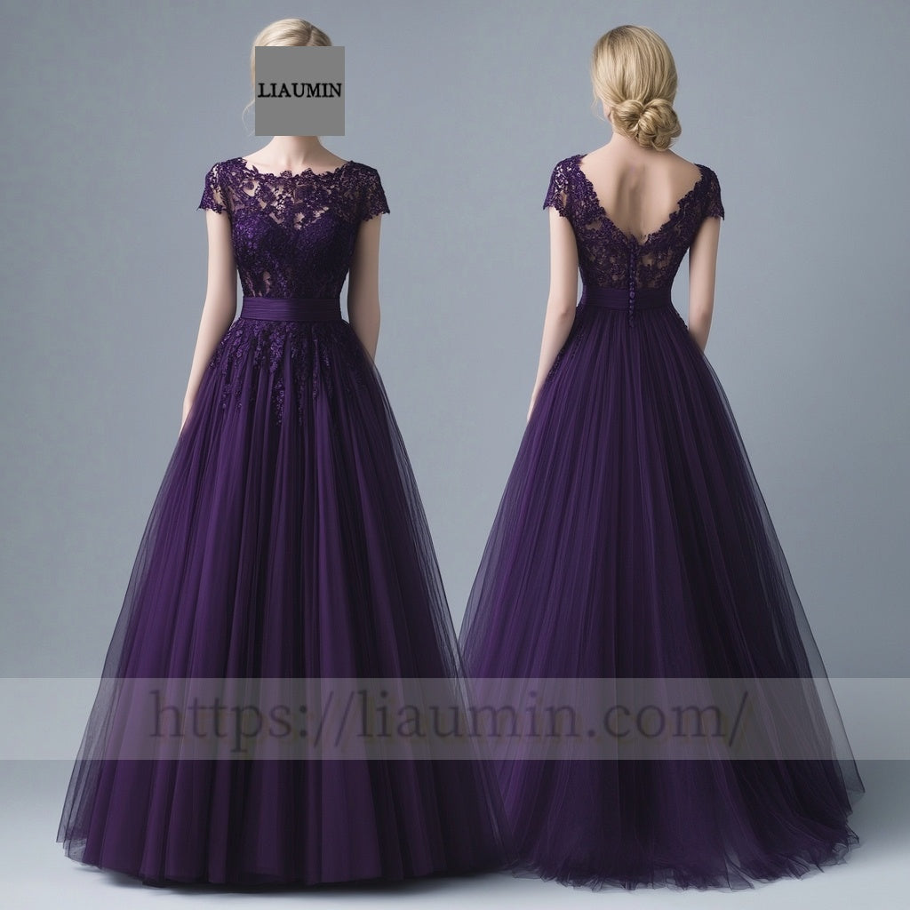 Custom Purple Tulle With Lace Applique Wedding Evening Prom Formal Princess Dress C-8.4