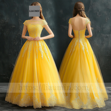 Load image into Gallery viewer, Custom Yellow Tulle With Lace Applique Wedding Evening Prom Formal Princess Dress C-8.5
