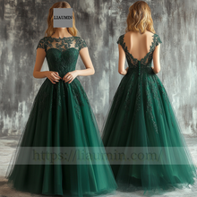 Load image into Gallery viewer, Custom Green Tulle With Lace Applique Wedding Evening Prom Formal Princess Dress C-8.7
