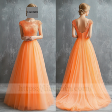 Load image into Gallery viewer, Custom Orange Tulle With Lace Applique Wedding Evening Prom Formal Princess Dress C-8.8
