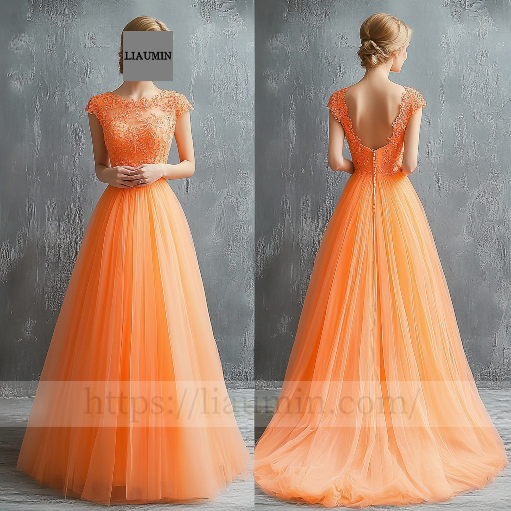 Custom Orange Tulle With Lace Applique Wedding Evening Prom Formal Princess Dress C-8.8