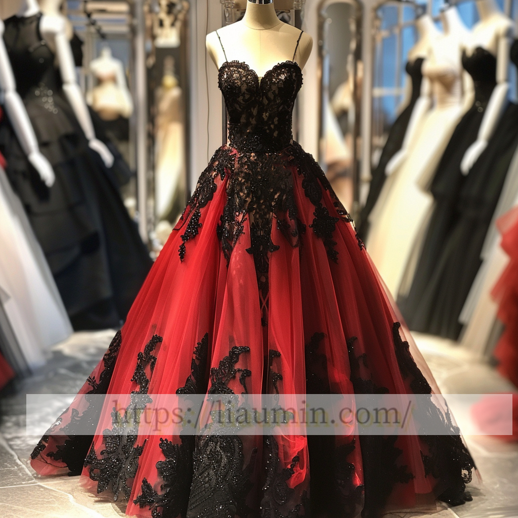 Black Lace Applique Strapless Full Length Ball Gown Evening Party Prom Princess Dress  W13-9