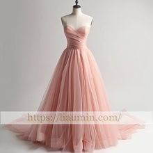 Load image into Gallery viewer, Custom Pink Tulle Full Length Evening Prom Lace Up Back Formal Princess Dress Hand Made W15-9.10
