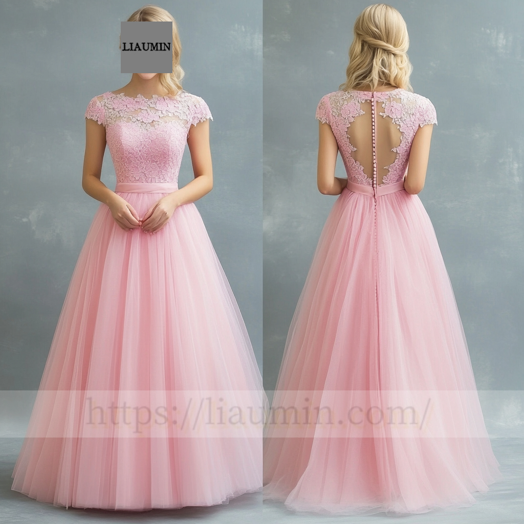Custom Pink Tulle With Lace Applique Wedding Evening Prom Formal Princess Dress C-9.10