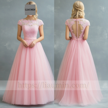 Load image into Gallery viewer, Custom Pink Tulle With Lace Applique Wedding Evening Prom Formal Princess Dress C-9.10
