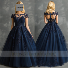 Load image into Gallery viewer, Custom Navy Blue Tulle With Lace Applique Wedding Evening Prom Formal Princess Dress C-9.1
