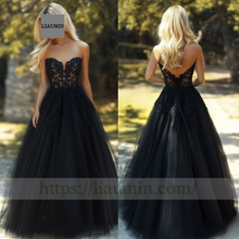 Load image into Gallery viewer, Custom Black Tulle With Lace Applique Wedding Evening Prom Formal Princess Dress C-9.2
