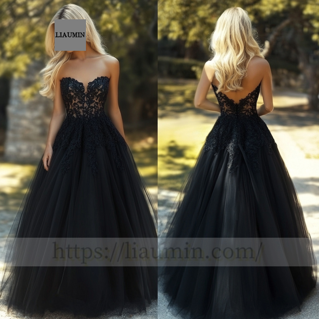 Custom Black Tulle With Lace Applique Wedding Evening Prom Formal Princess Dress C-9.2