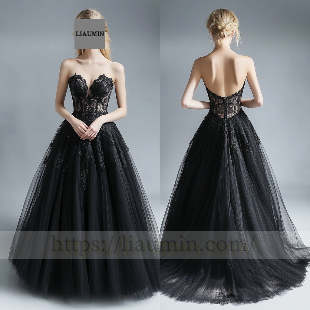 Custom Black Tulle With Lace Applique Wedding Evening Prom Formal Princess Dress C-9.3